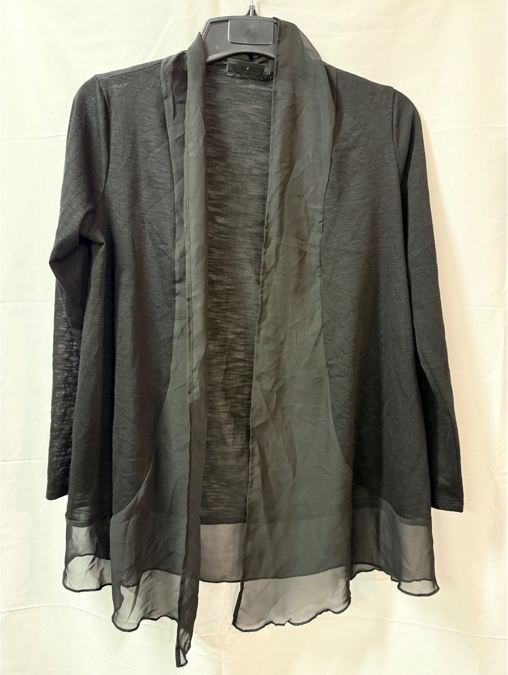 Metaphor Black Sheer Open Front Cardigan Large